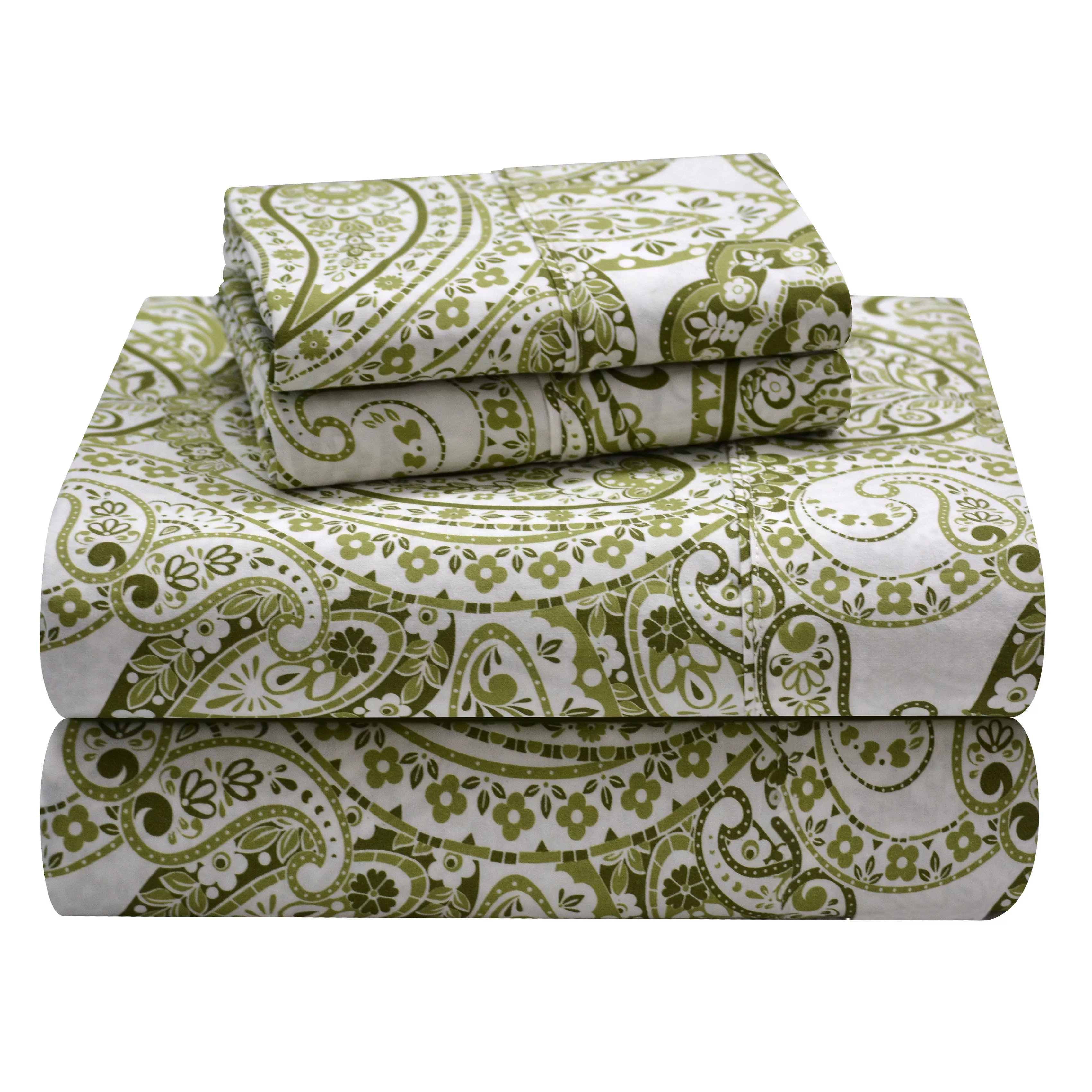 Pointehaven Boho Paisley Combed Cotton Percale Printed 4 pc Sheet Set