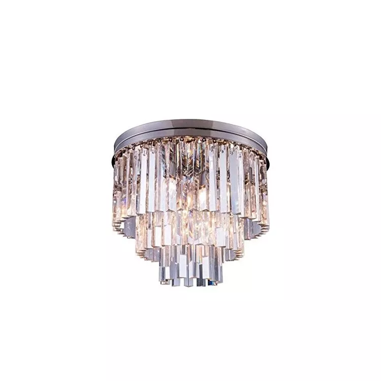 Polished Nickel 9 Light Flush Mount Clear Crystal Lighting Fixture
