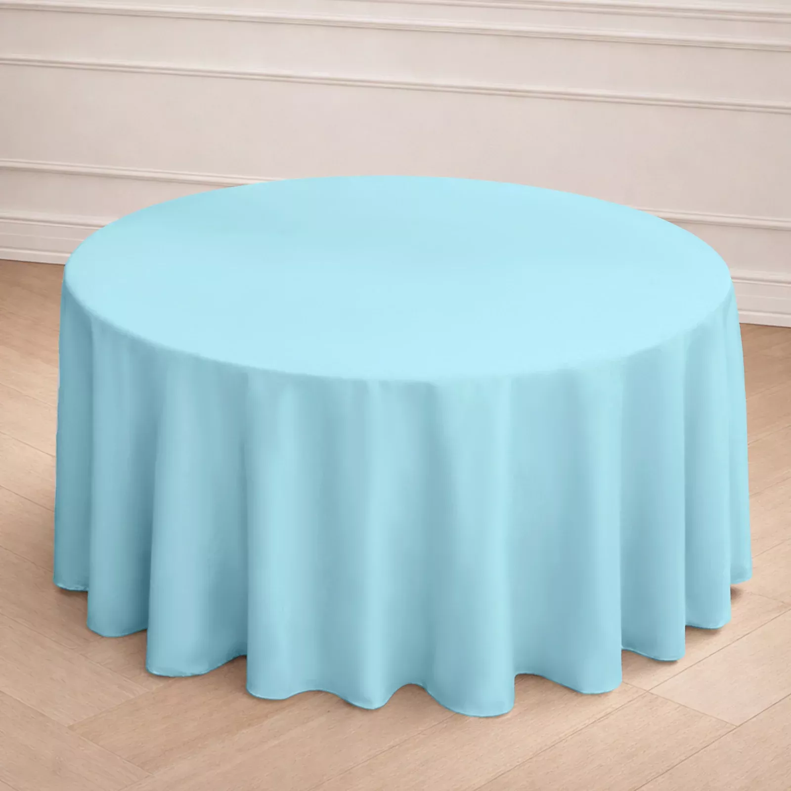 Polyester 120" Round Tablecloth Light Blue - Seamless Wrinkle-Resistant Table Cover