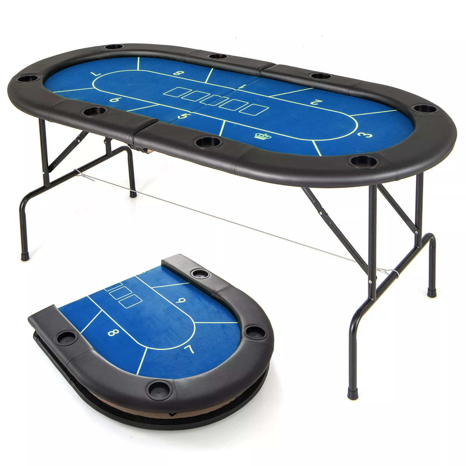 Portable Folding Poker Table with 8 Built-In Cup Holders