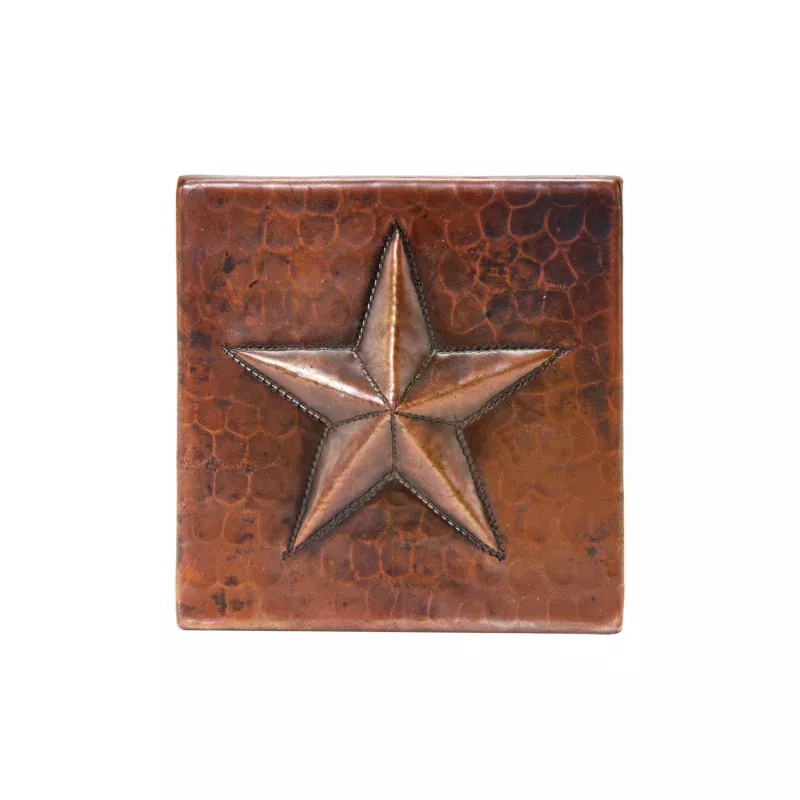 Premier Copper Products 4" x 4" Hammered Copper Star Tile - Quantity 8