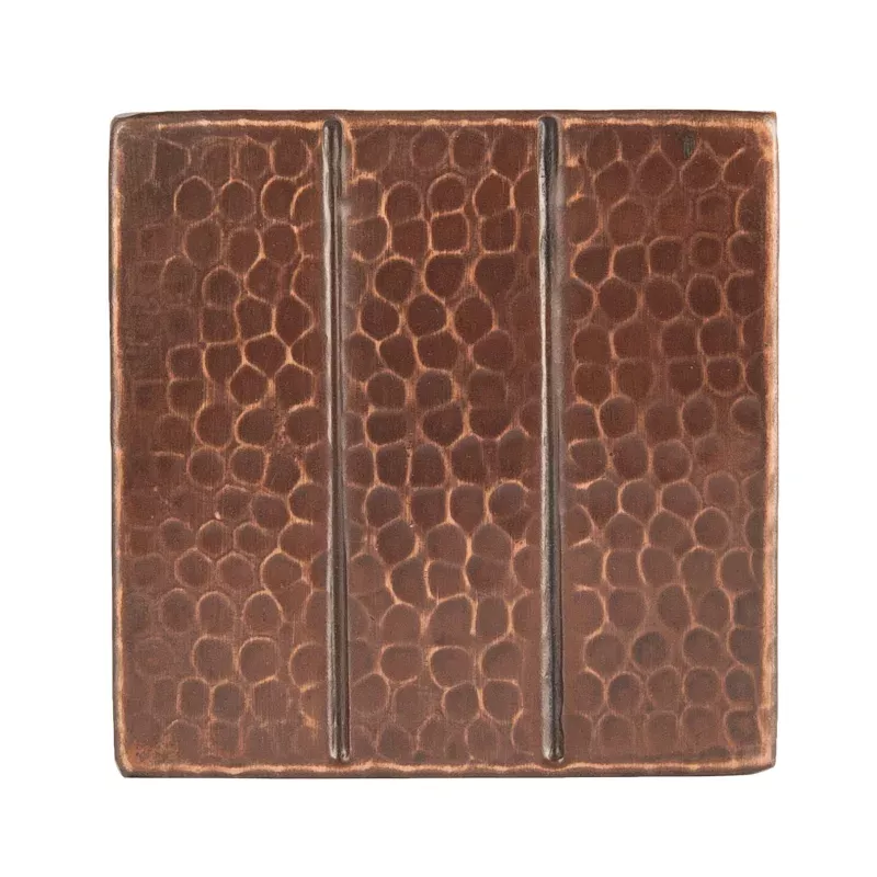 Premier Copper Products 4" x 4" Hammered Copper with Linear Tile Design - Quantity 8