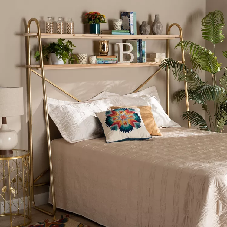 Queen Size Metal & Wood Storage Display Shelf