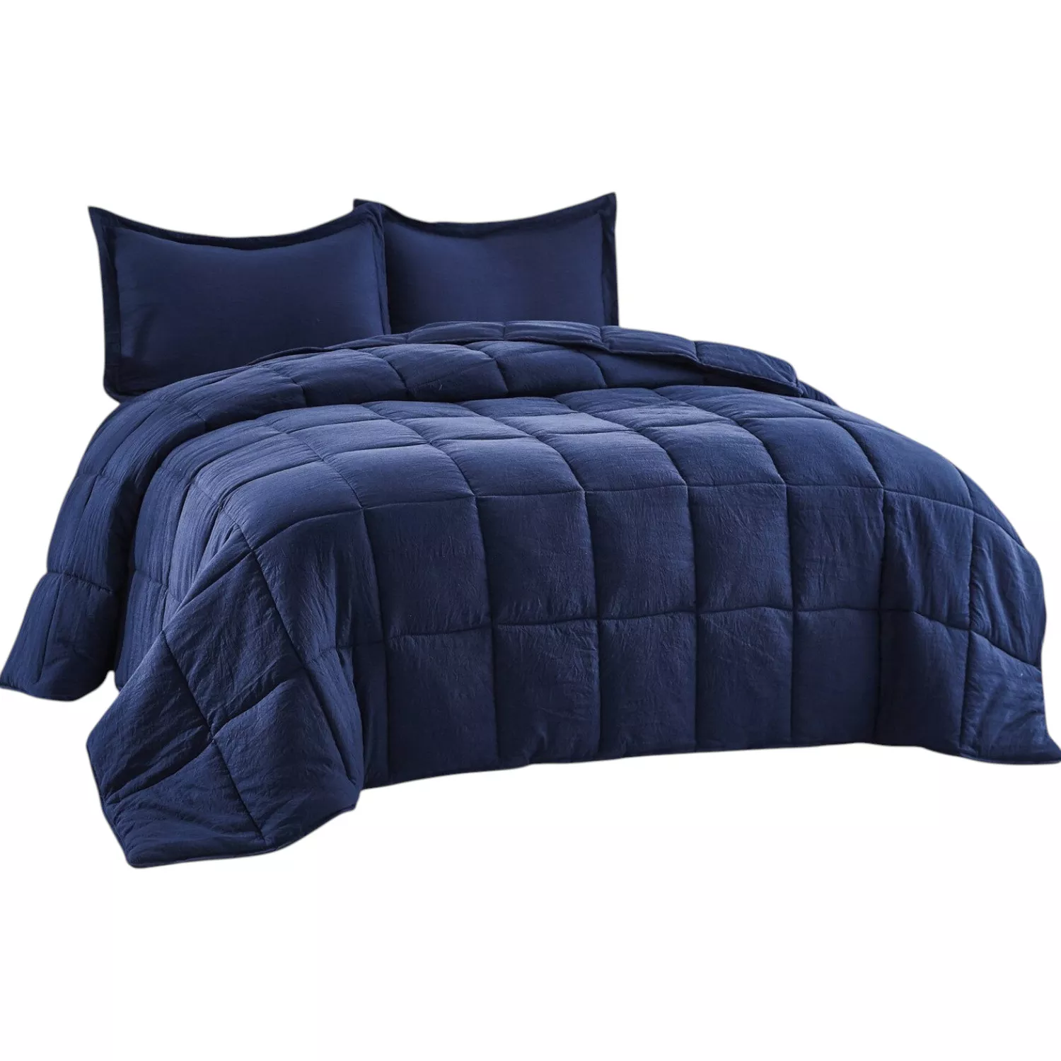 Queen Size Navy 3 Piece Microfiber Reversible Comforter Set