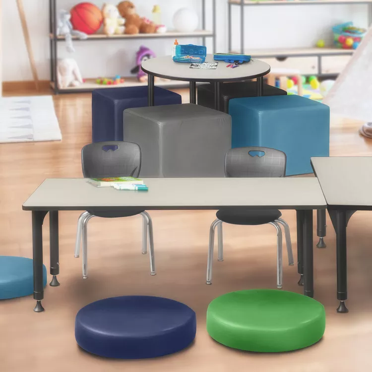 Regency Kee 66" x 24" Height Adjustable Classroom Table - Maple & 2 Andy 12-in Stack Chairs- Black