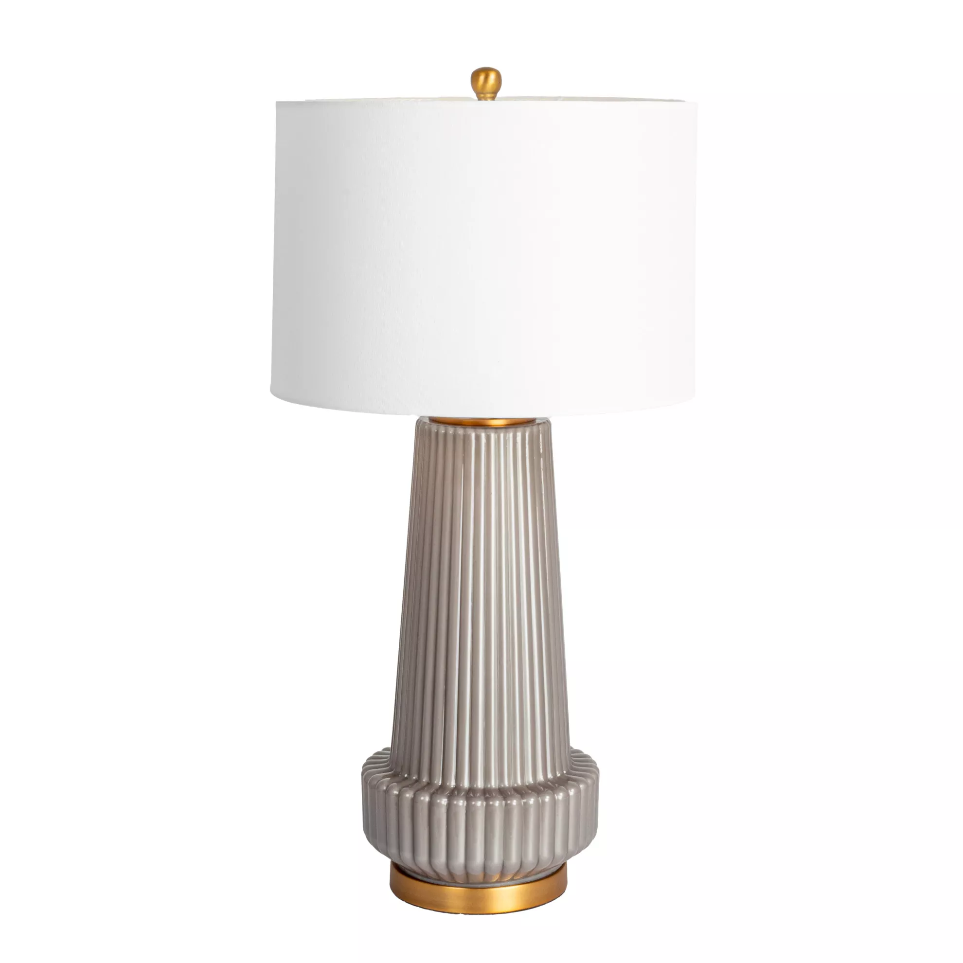 Ribbed Glass Table Lamp with Tapered Drum Shade, Gray