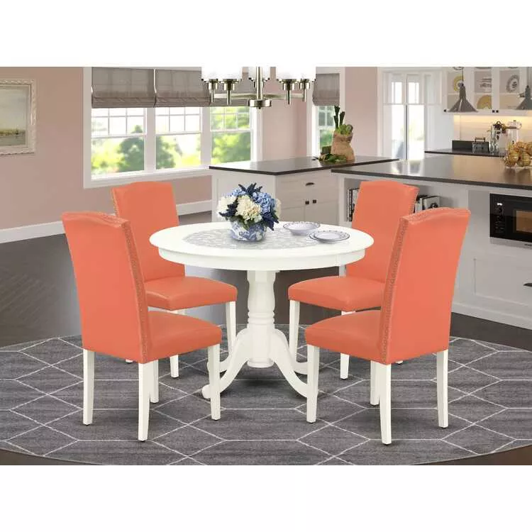Round Dining Table Set with 4 Chairs - Linen White