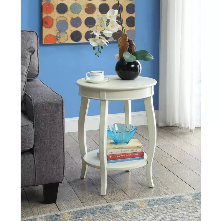 Round Top Side Table Antique White Traditional Style MDF & Solid Wood - Acme