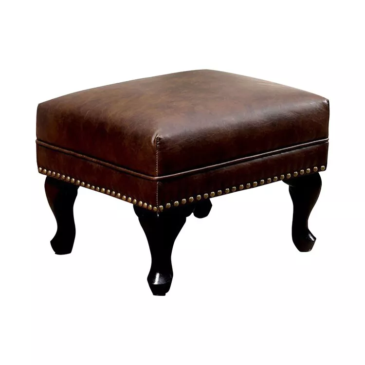 Rustic Brown Button Tufted Nailhead Ottoman - Benzara