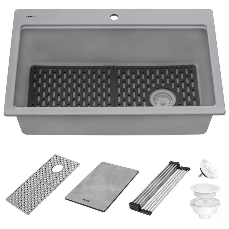 Ruvati 33" Gray Granite Composite Workstation Kitchen Sink With Accessories