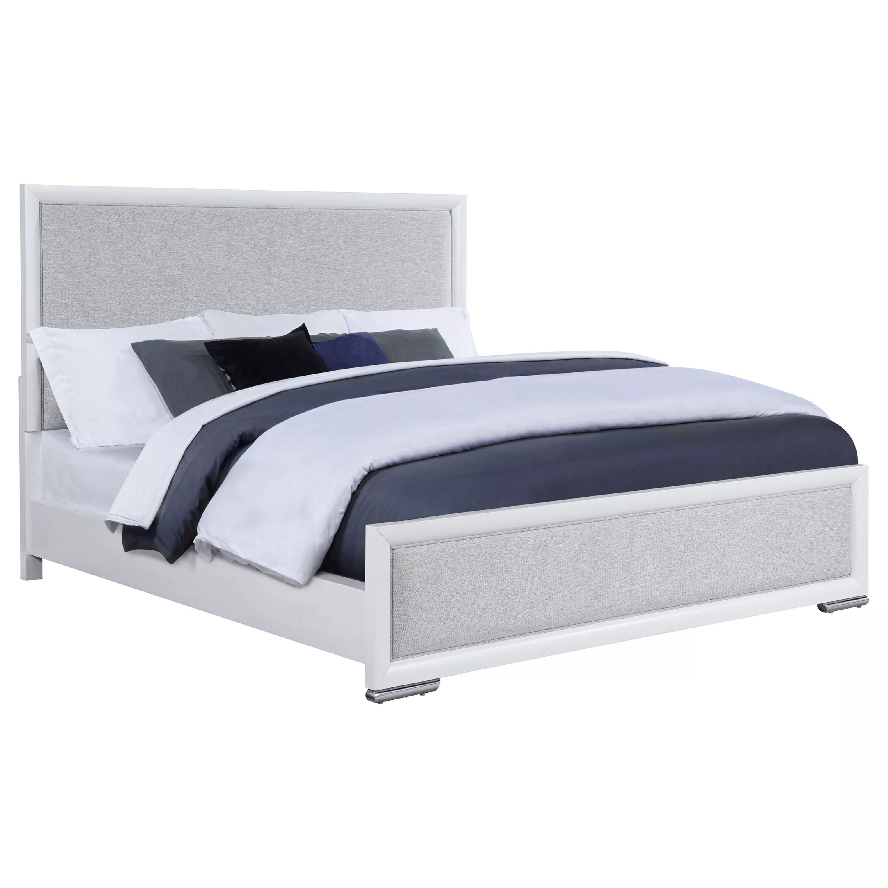 Ruvie Panel Bed with Herringbone Weave Fabric, Wood