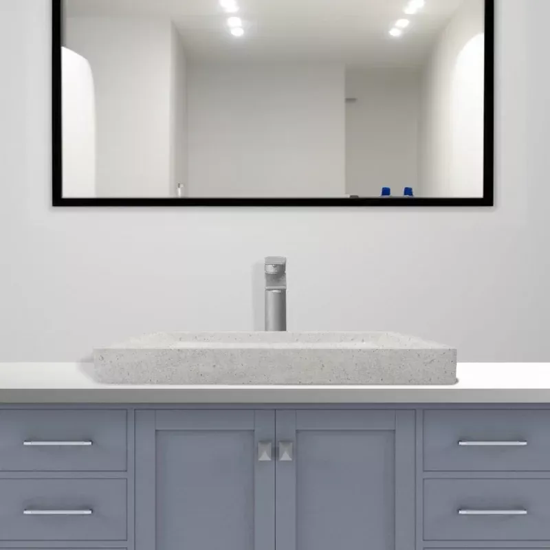 Sapa Rectangular Cast Concrete Vessel Sink - Light Grey