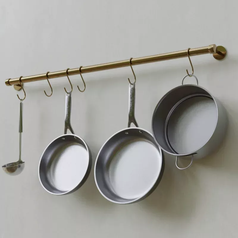 Satin Brass Pot Rail Hanger Kit with Knurled Brackets