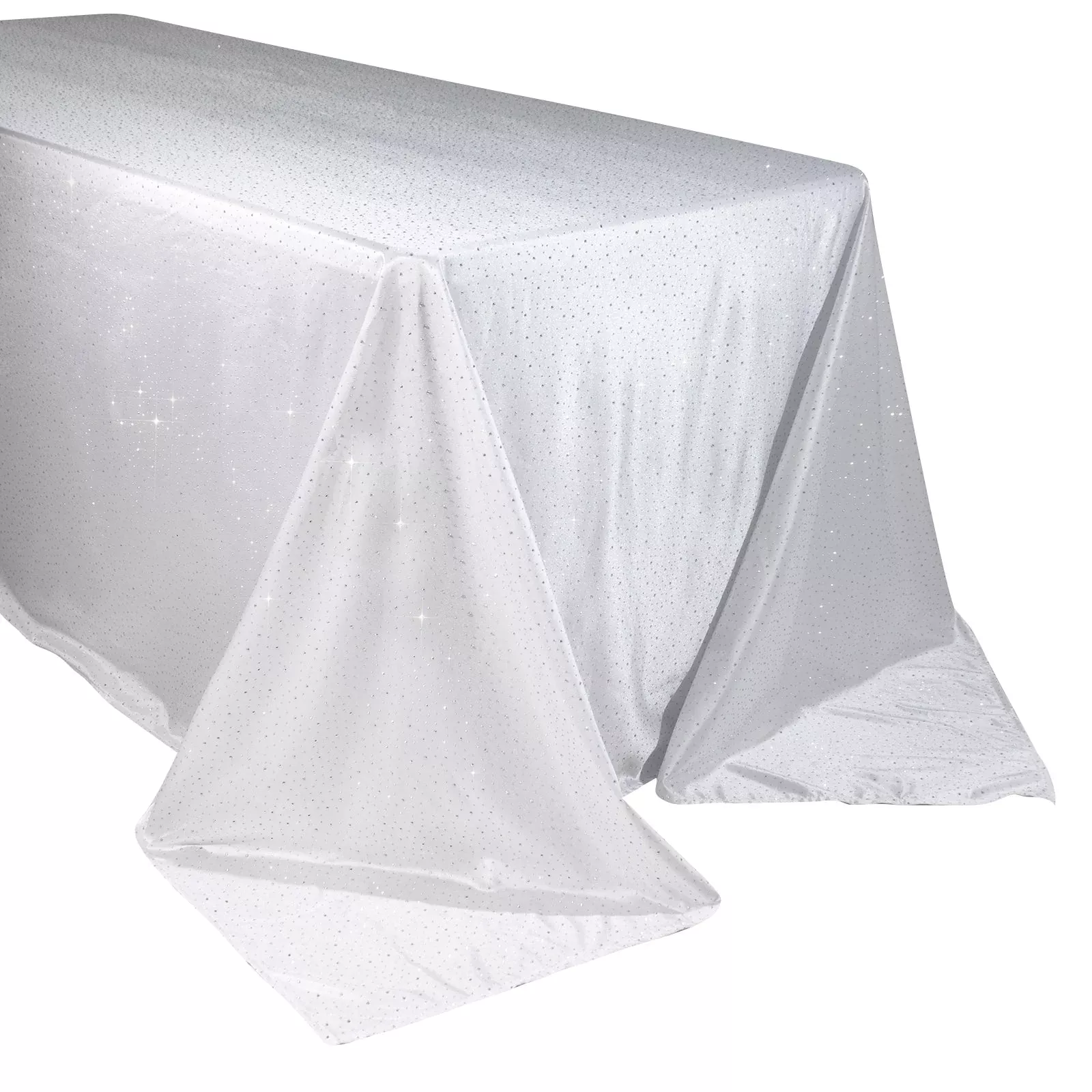 Scuba Rectangular Tablecloth 90"×132" White with Rhinestone Accents – Seamless, Wrinkle-Free, Stain-Resistant Event Linen