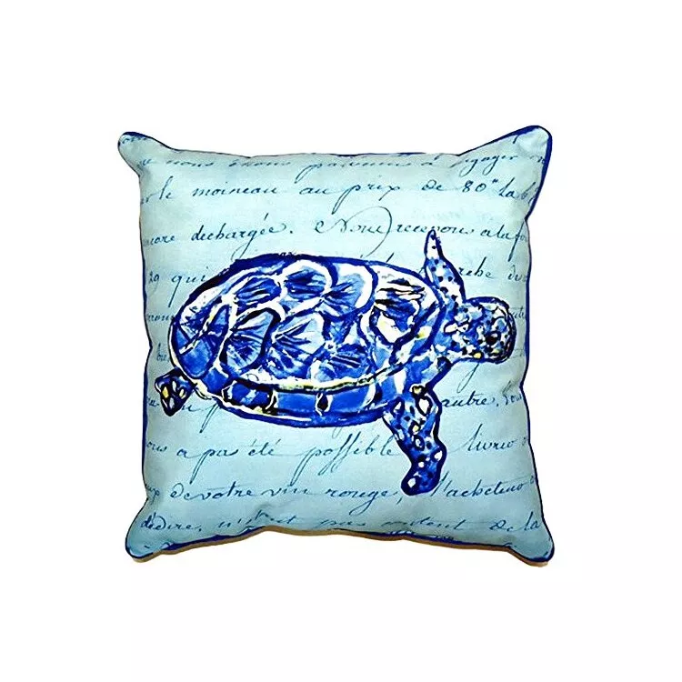 Sea Turtle Blue Script Small Indoor/Outdoor Pillow 11x14