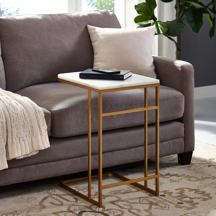 SEI Marble C Table - Gold Frame Side Table for Sofas
