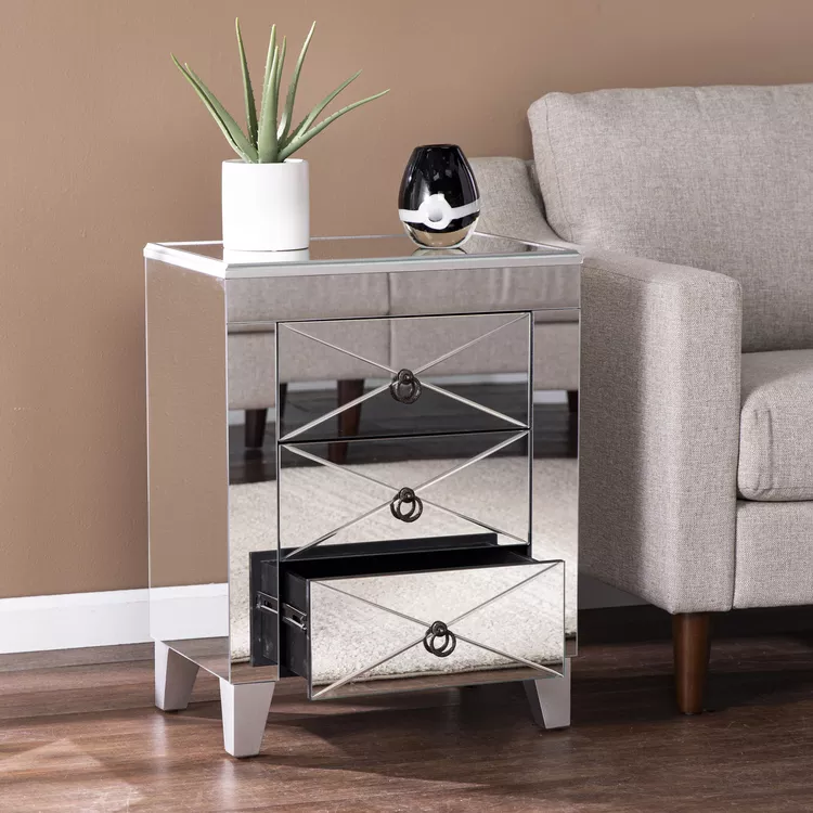 SEI Mirrored End Table with Drawers - Stylish Accent Table