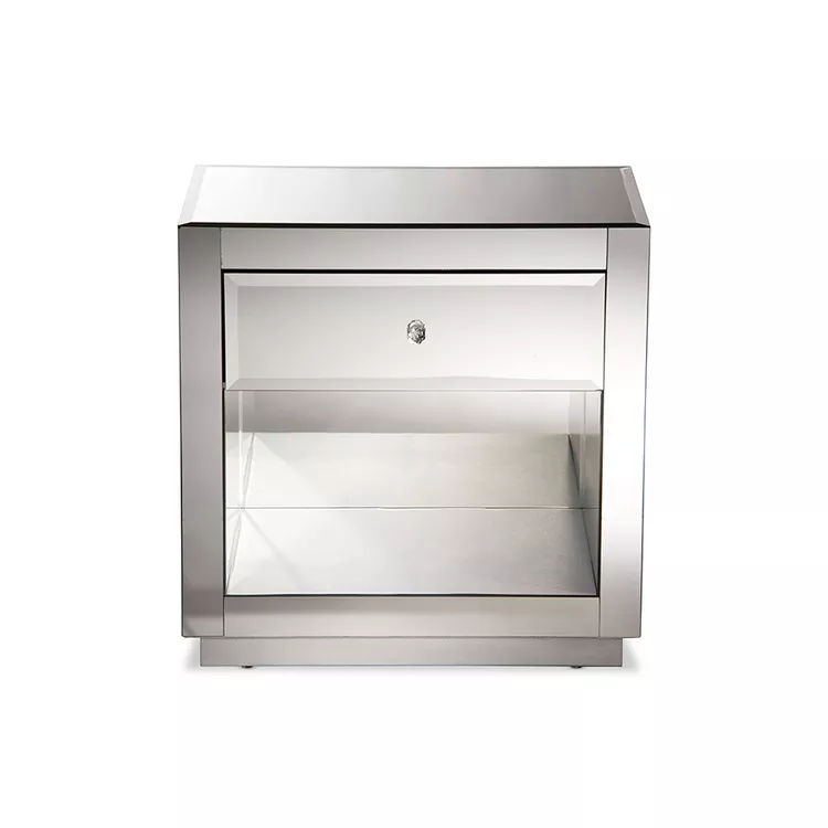 Silver Hollywood Glamour Style Nightstand Bedside Table