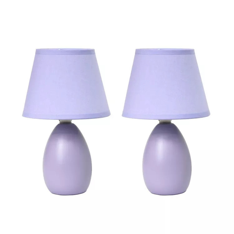 Simple Designs Mini Egg Oval Ceramic Table Lamp 2 Pack Set