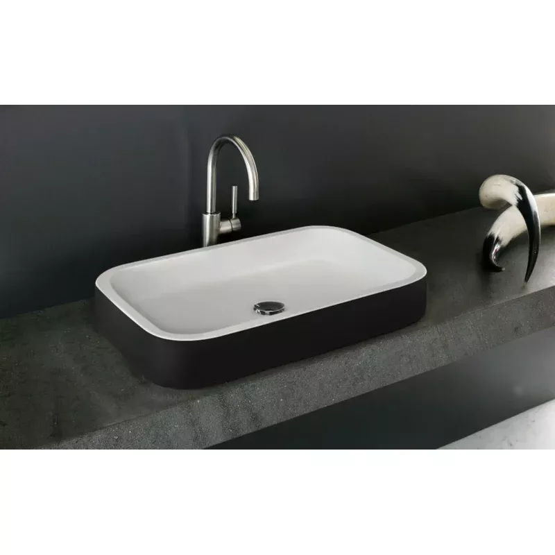 Solace-A Black-Wht Rectangular Stone Vessel Sink
