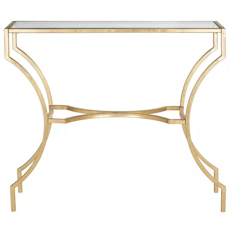 Solid Iron Gold Leaf Console Table with Tempered Glass Top