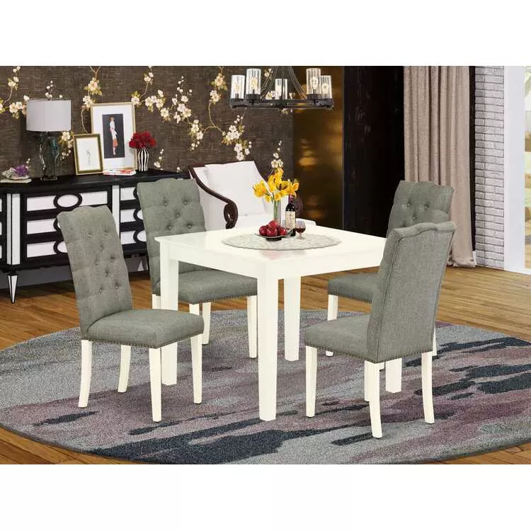Solid Wood Kitchen Dining Set - 5-Piece Linen White Finish