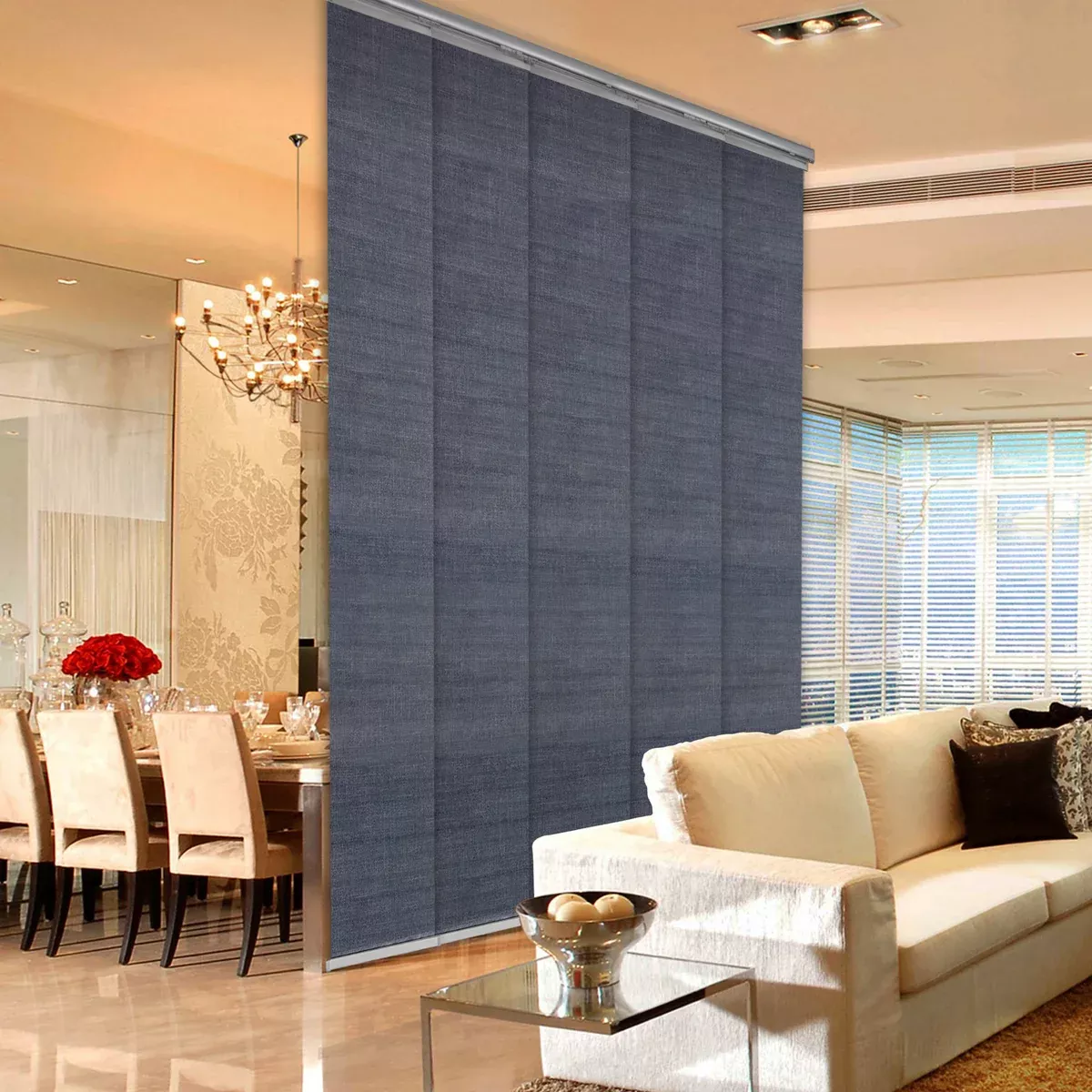 Spruce 5-Panel Single Rail Panel Track Extendable 40"-70"W, Panel width 15.75" - 80% LIGHT-FILTERING