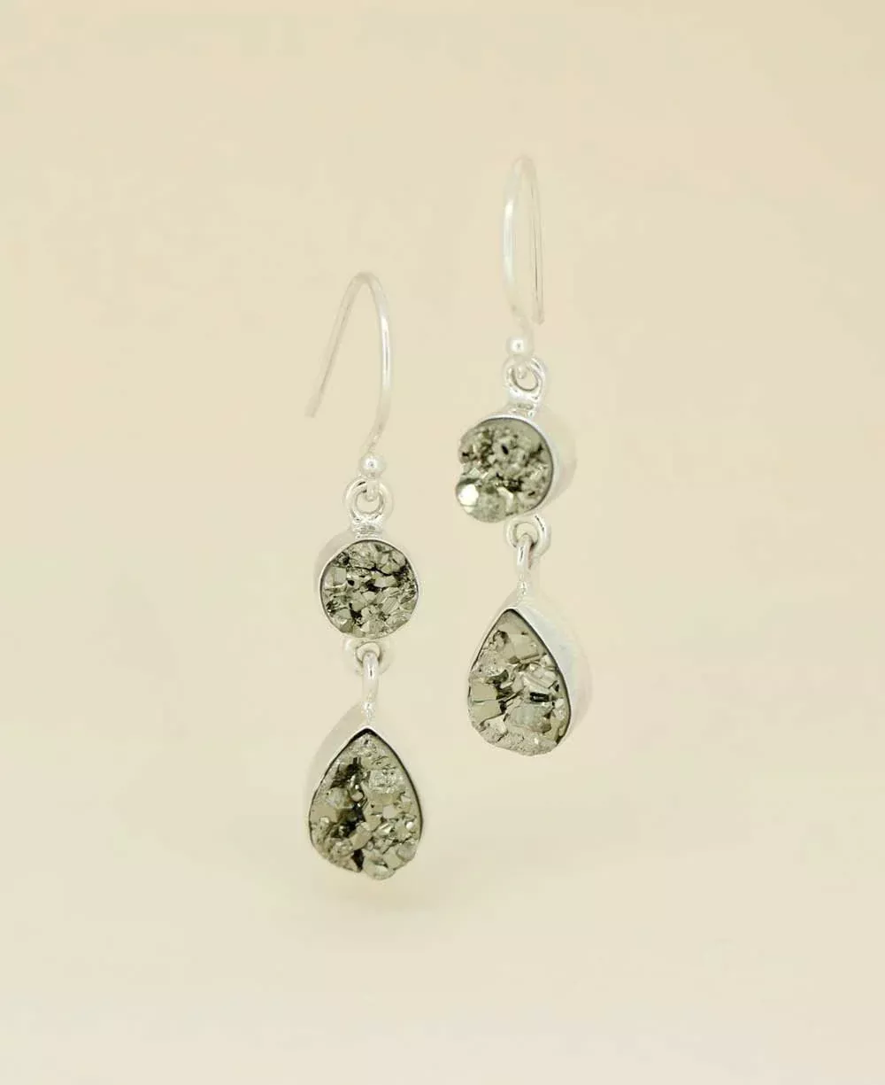 Sterling Silver Dual Pyrite Gemstone Dangle Earrings