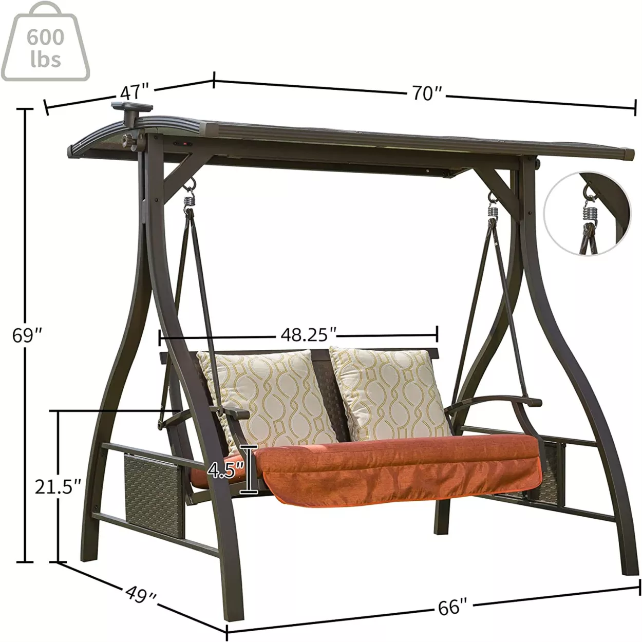 Streamdale Adjustable Canopy Hammock Swing with Solar Light & Cushions