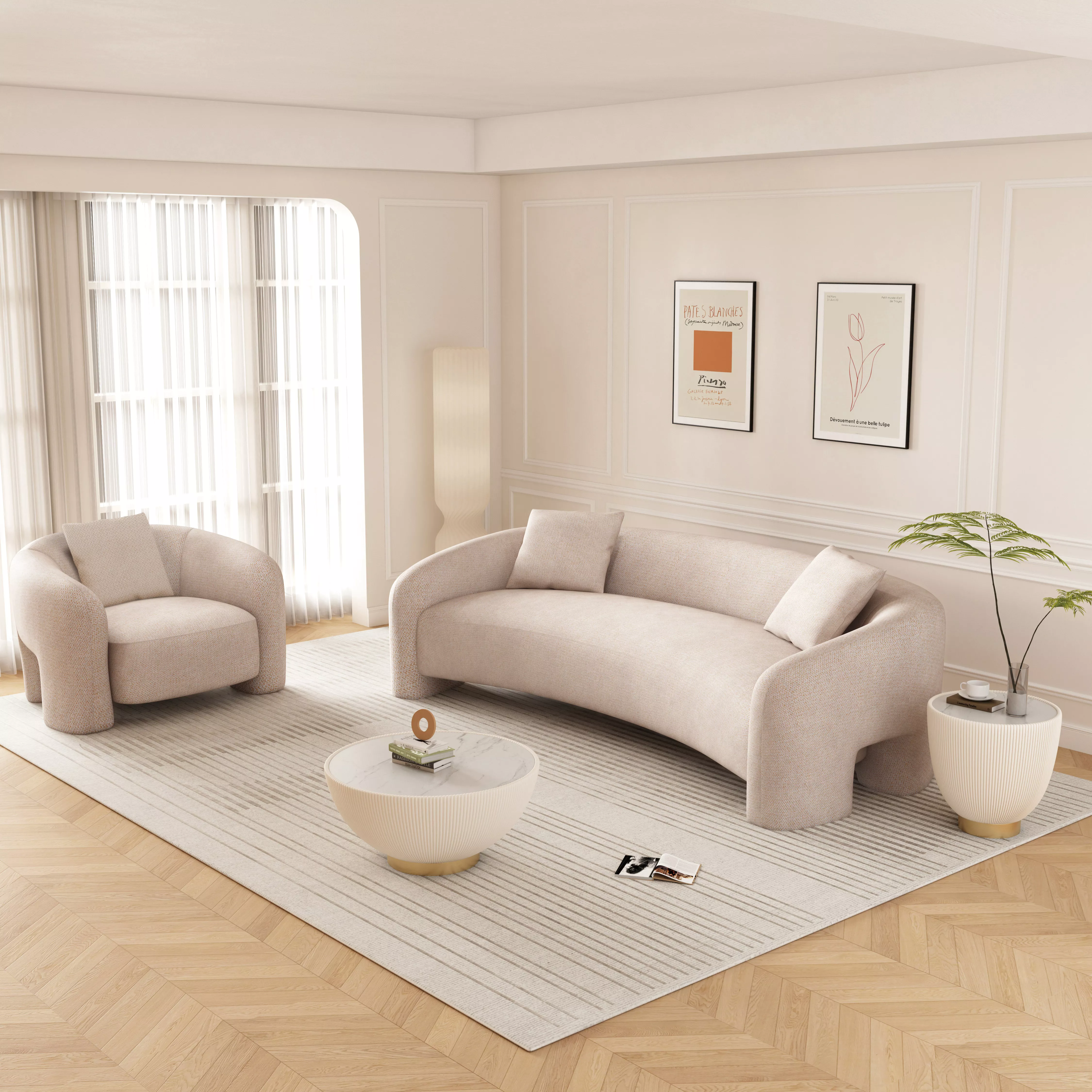 Sylvia Beige Sofa and Accent Chair Set