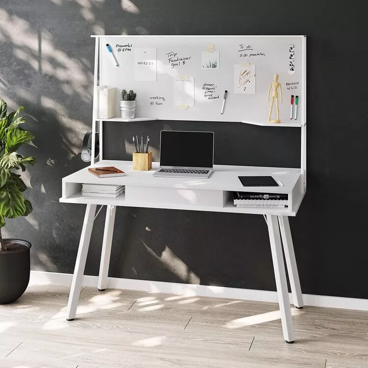 Techni Mobili Study Desk with Storage & Whiteboard - Computer Writing Desk White