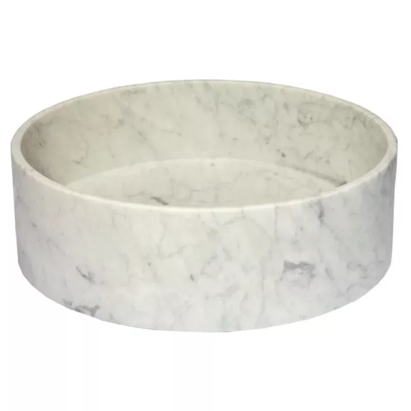 Thin Lip Round Carrara Marble Column Vessel Sink