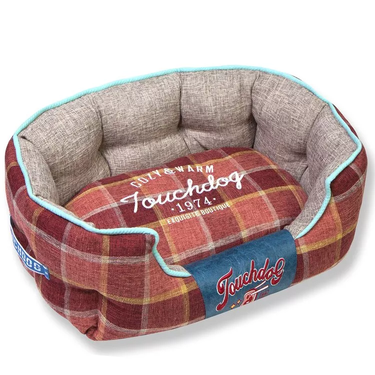 Touchdog 'Archi-Checked' Designer Plaid Oval Dog Bed