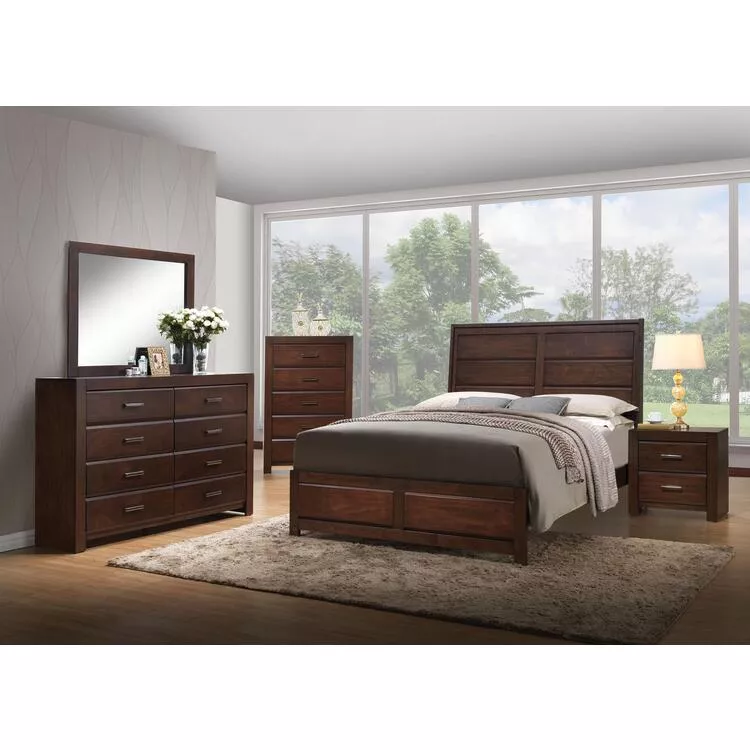 Transitional Walnut Bed Frame with Slats and Low Profile Footboard - Acme
