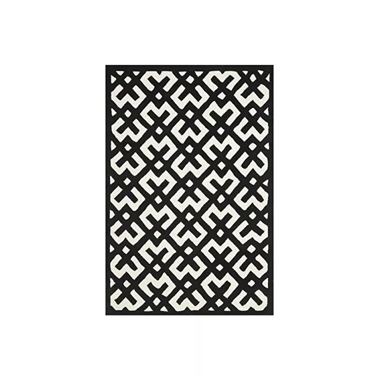 Transitional Wool Pile Rugs Ivory/Black 9x6 Medium Rectangle