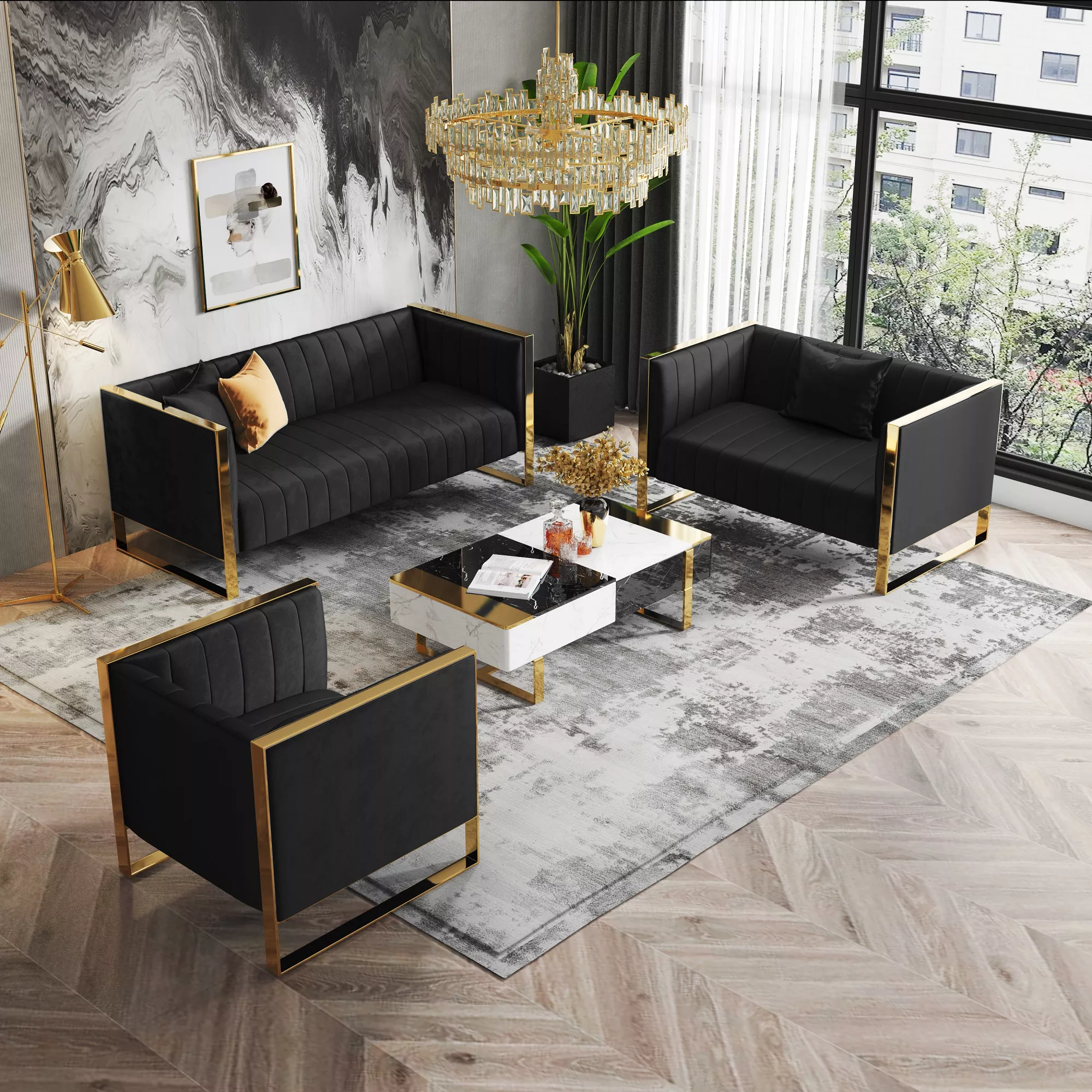 Trillium Black Sofa and Accent Chairs Set