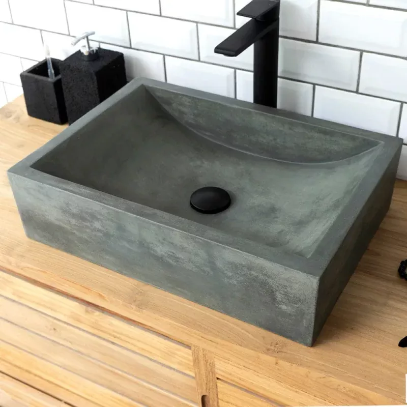 Vardaman Rectangular Cast Concrete Vessel Sink - Copper Green