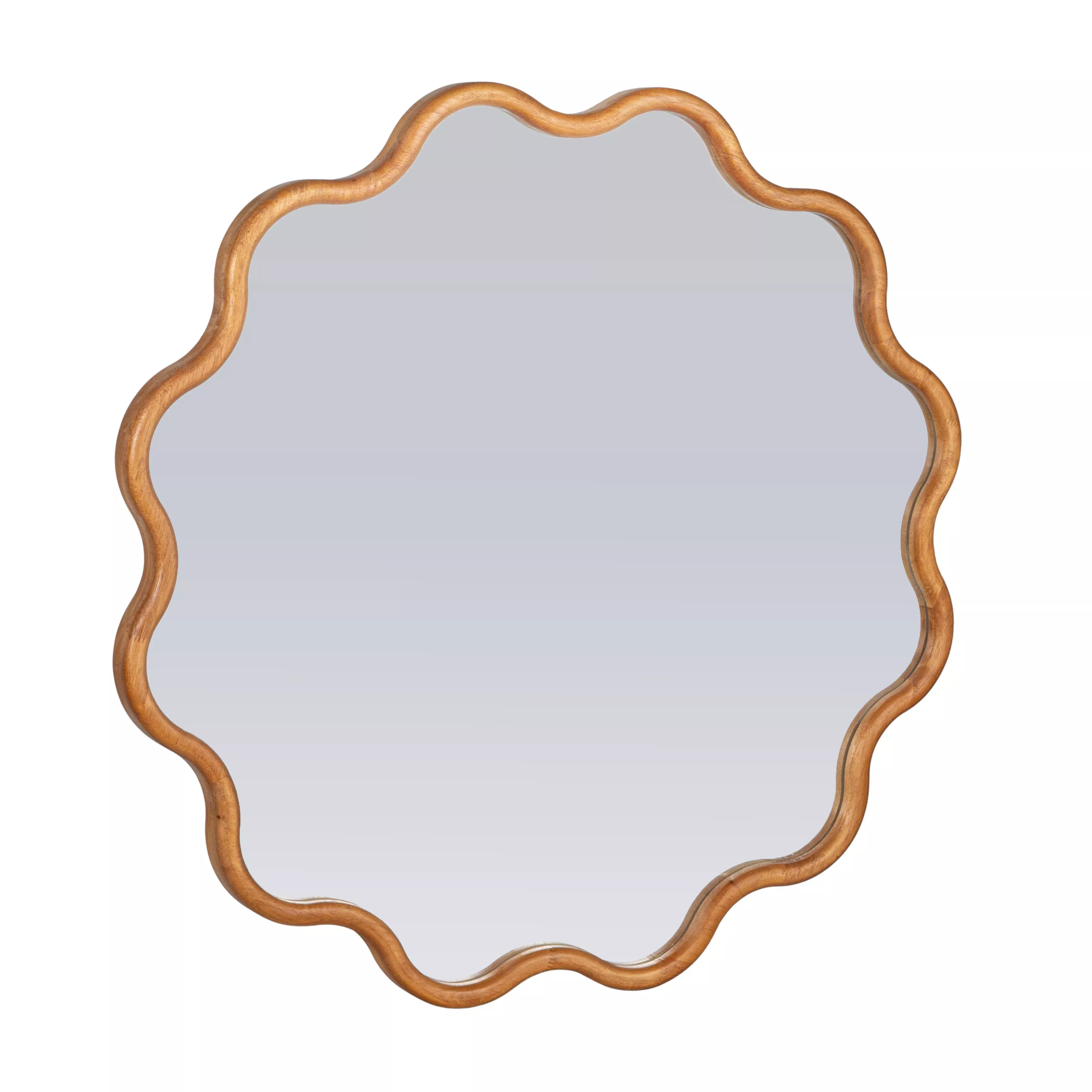 Wavy Round Mirror with Scalloped Wooden Frame