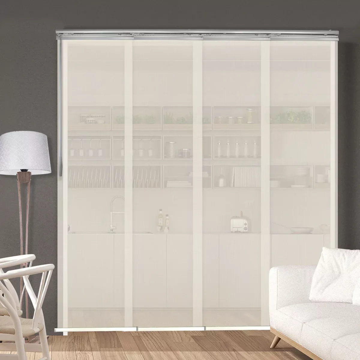 Web 4-Panel Single Rail Panel Track 48"-88"W, Panel width 23.5" - 40% LIGHT-FILTERING