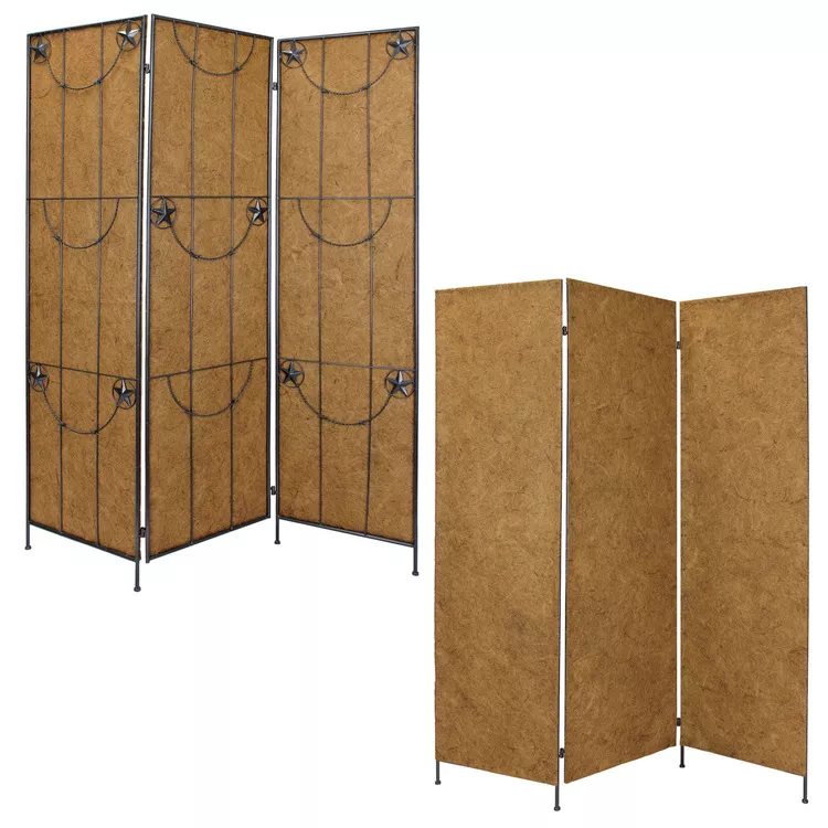 Western Canvas Screen Set Finished Both Sides 3 Panels - Screen Gems