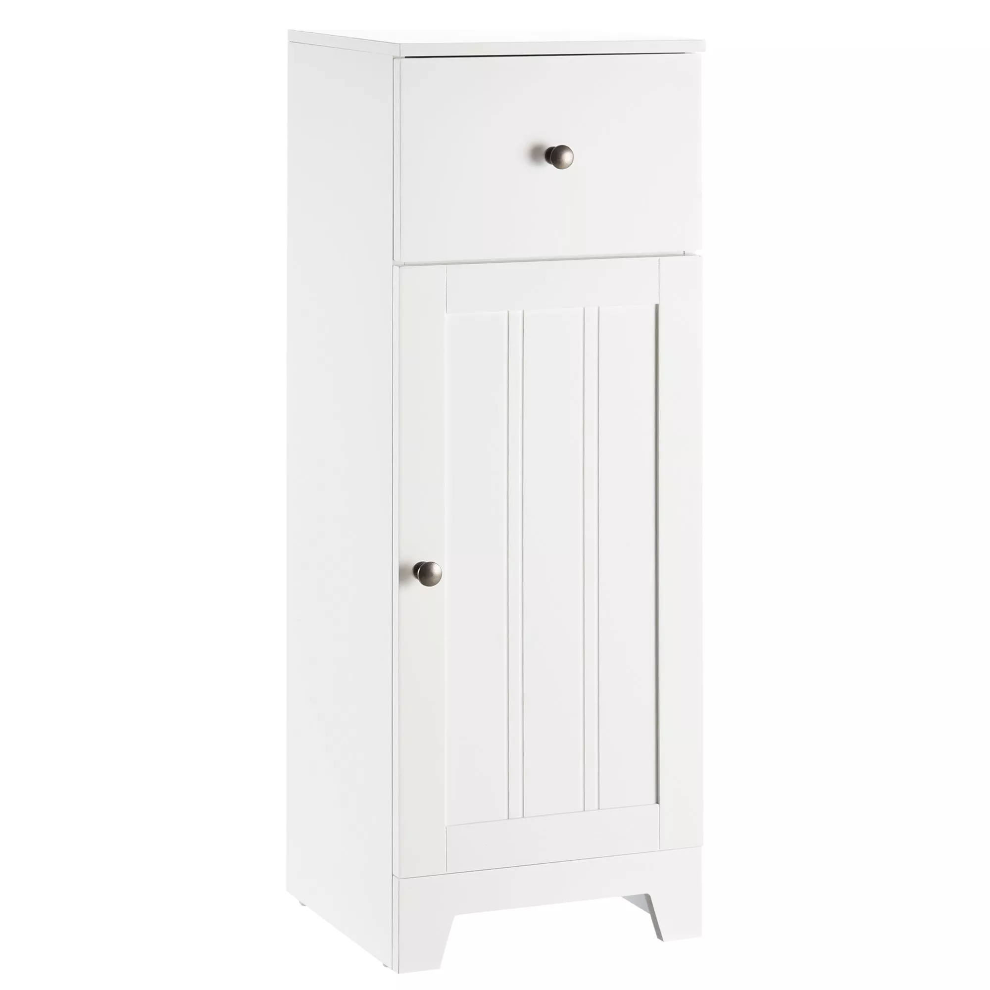 White Bathroom Storage: Small Floor Cabinet with Drawer & Shelf
