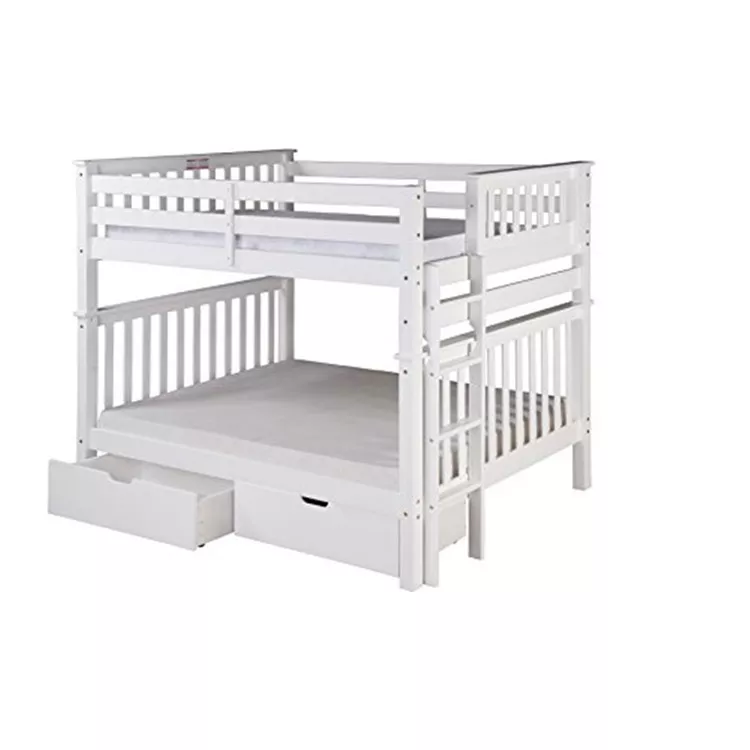 White Full Over Full Bunk Bed with Drawers and Ladder