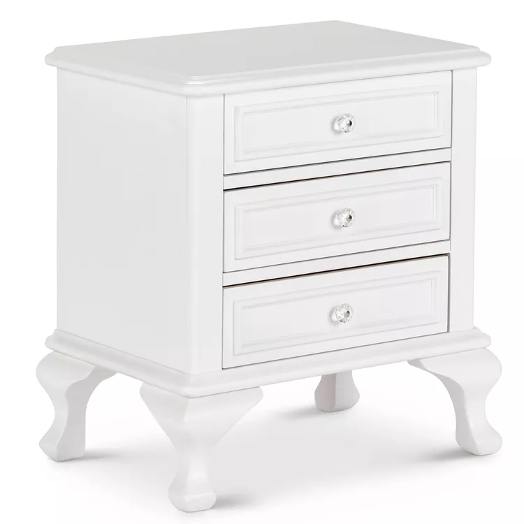 White Solid Wood Transitional Nightstand with Drawers and Crystal Knobs - Picket House Furnishings