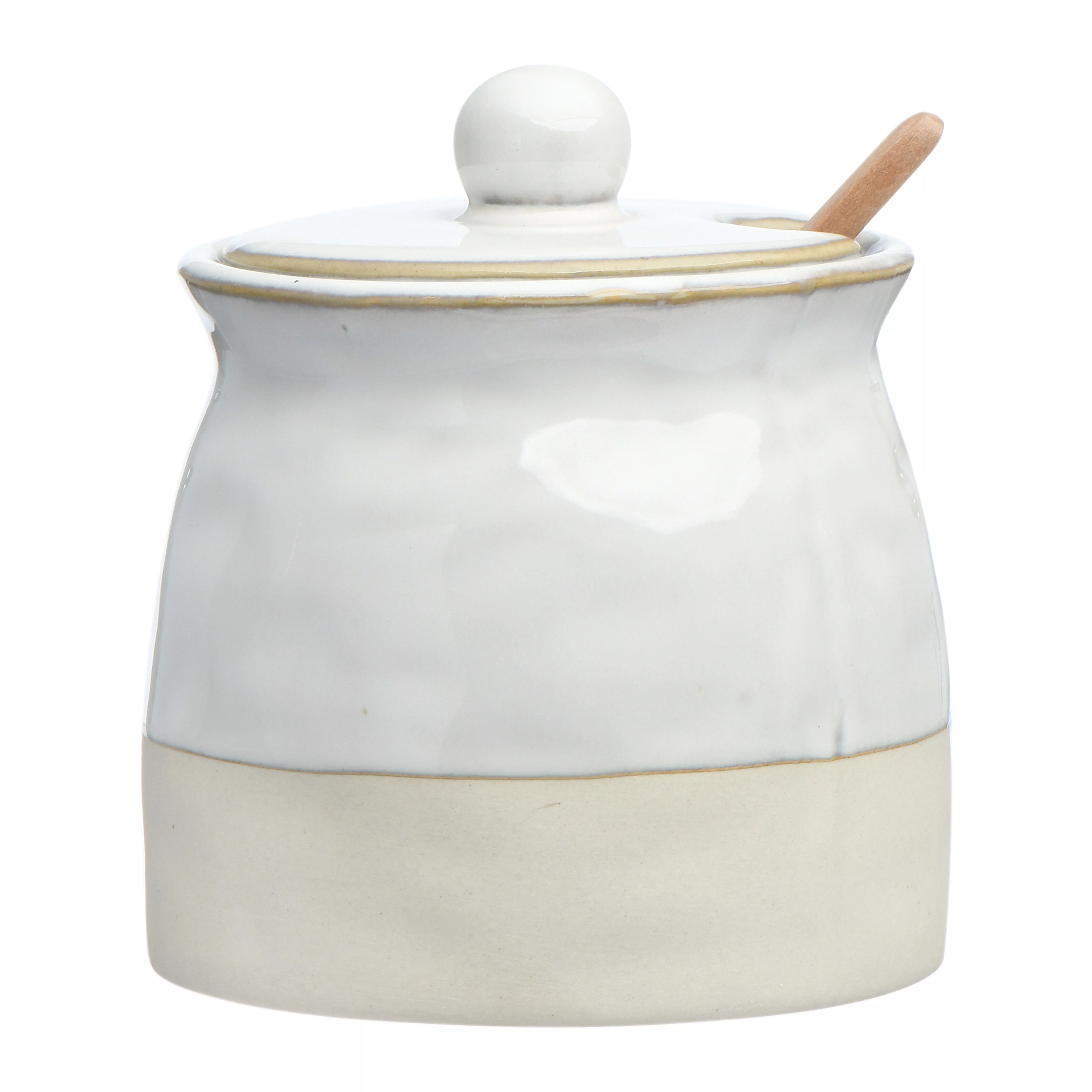 White Stoneware Sugar Pot with Lid