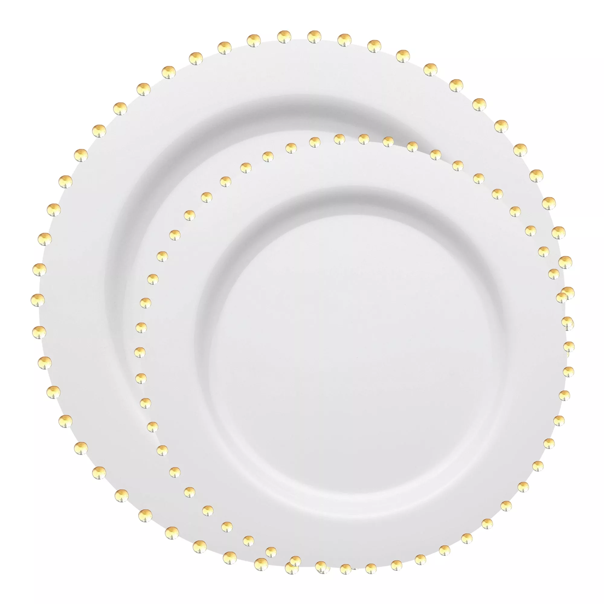 White with Gold Pearl String Round Plastic Dinnerware Value Set (120 Sets)
