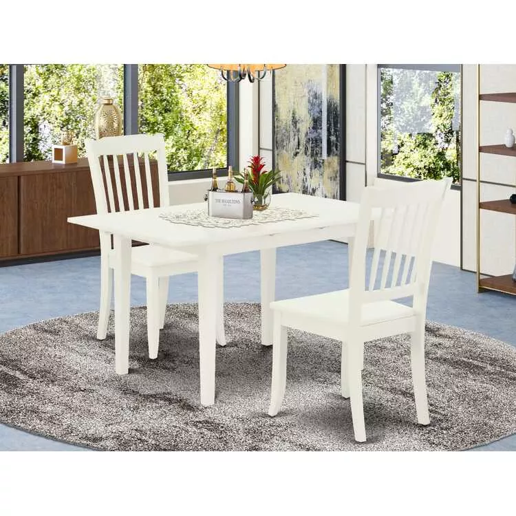 White Wooden Dining Table Set Linen Finish