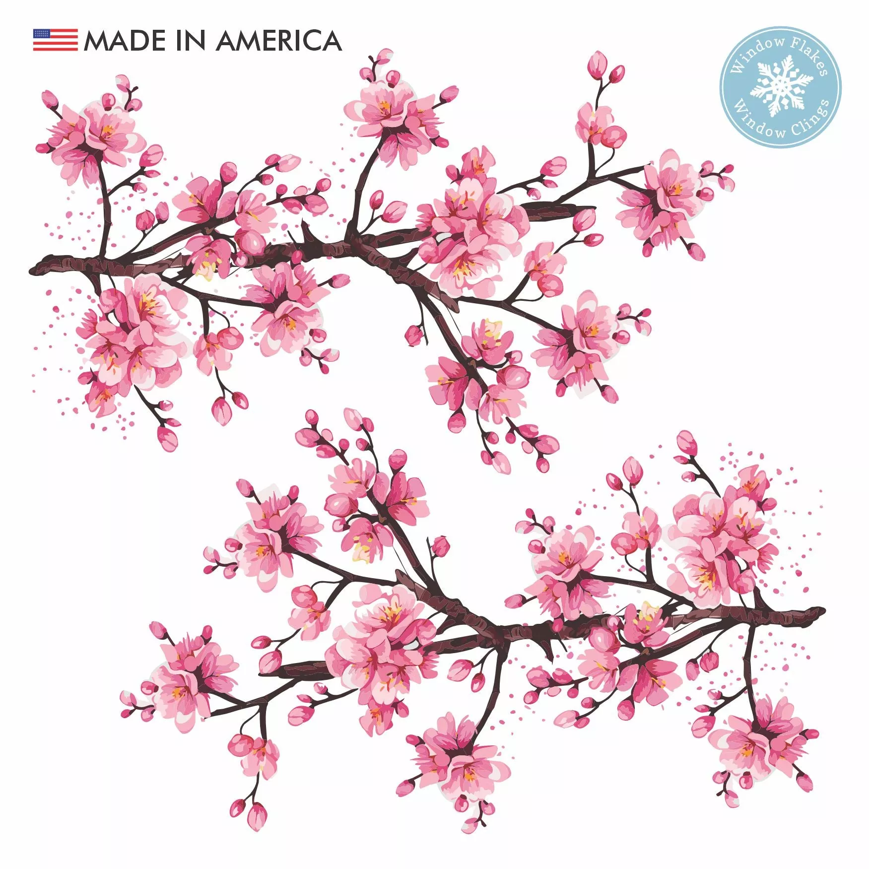 Window Flakes Cherry Blossom Branches Window Clings (Set of 2), Pink Sakura Double Sided Spring Decor.