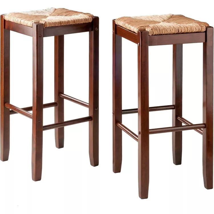 Winsome Kaden 2-Pc Rush Seat Bar Stool Set, Walnut
