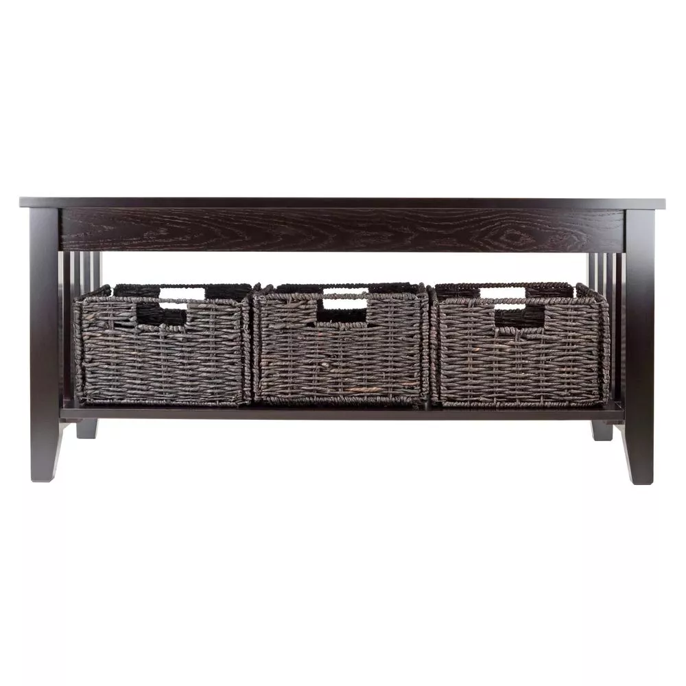 Winsome Wood Morris Coffee Table with 3 Foldable Baskets