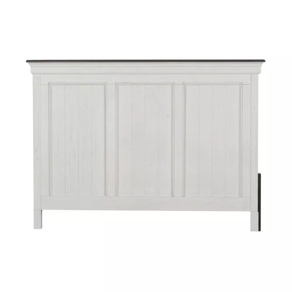Wirebrushed White Headboard with Charcoal Top Solid Wood Panel Cottage Style